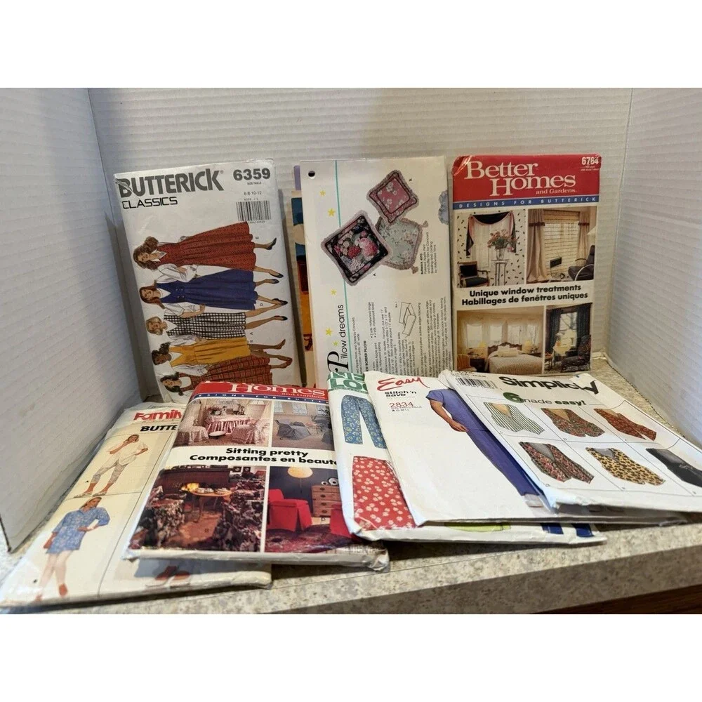 Vintage Sewing Pattern Lot of 8 Mixed Brands Home Dec Vests Scrubs Skirts